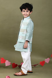 Mint Mul Chanderi Kurta Set with Embroidered Mul Chanderi Jacket